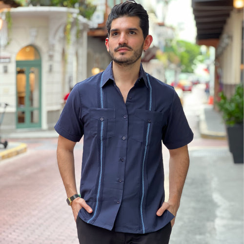 GUAYABERA MAR BOLSILLOS AZUL