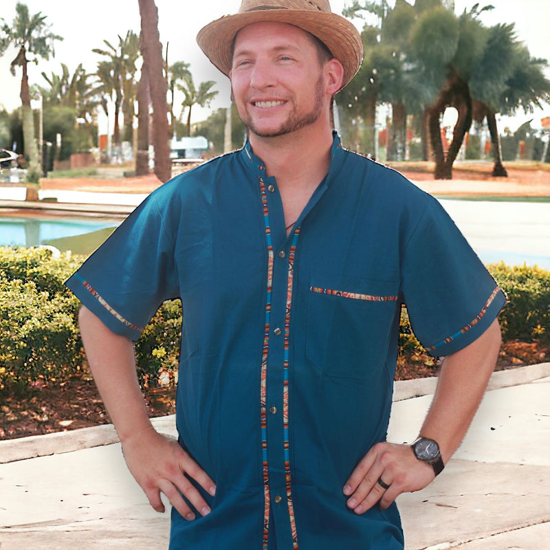 Guayabera con sarape Azul Petróleo