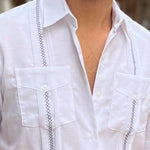 GUAYABERA MAR BOLSILLOS MANGA LARGA BLANCA