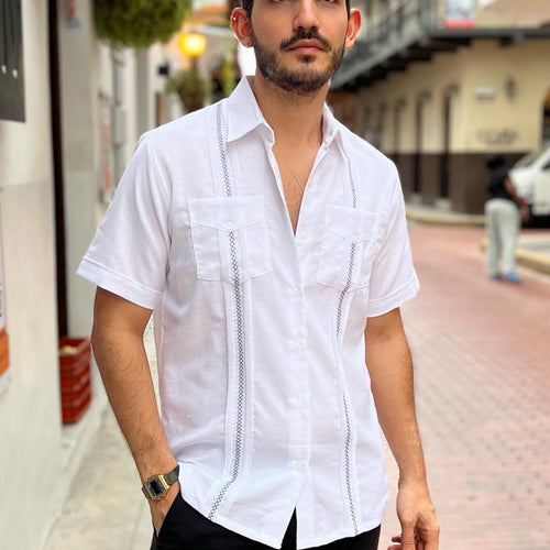 GUAYABERA MAR BOLSILLOS BLANCA MANGA CORTA