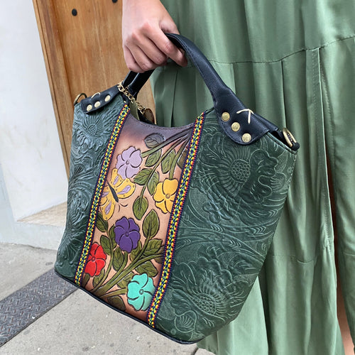 GREEN BUTTERFLY LEATHER BAG